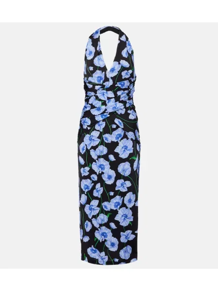 Rochie midi Carolina Herrera cu model floral până la genunchi de costum negru
