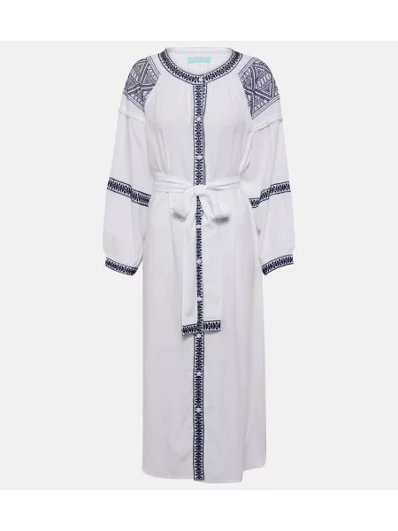 Rochie midi Melissa Odabash cu broderie până la genunchi de costum alb