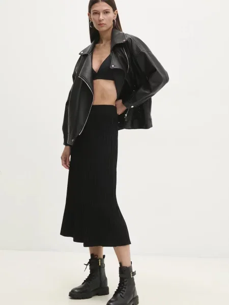 Answear Lab kasmír szoknya midi egyenes fekete