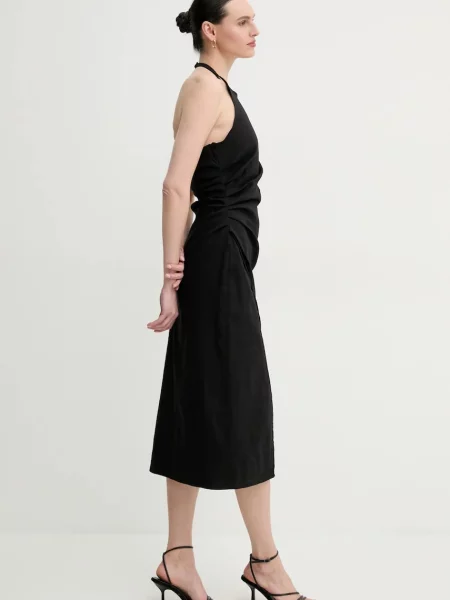 A.L.C. sukienka lniana Sylvie midi dopasowana czarny