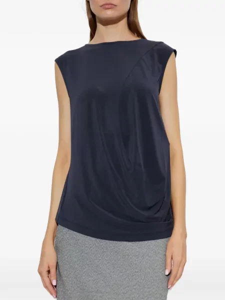 Top Issey Miyake fără mâneci drapat albastru