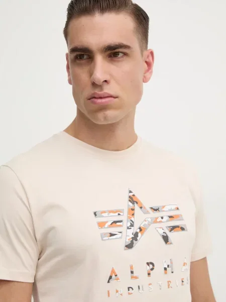 Тениска Alpha Industries с принт бежово