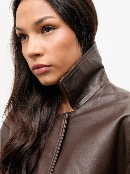 Шкіряна куртка Answear.LAB демісезонна oversize коричневий