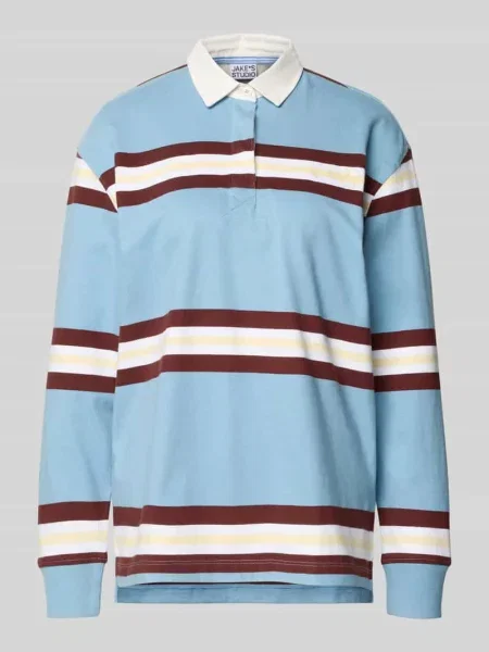 Bluzka z długim rękawem kołnierzykiem polo i krytą listwą guzikową Jake*s Studio Woman błękitna