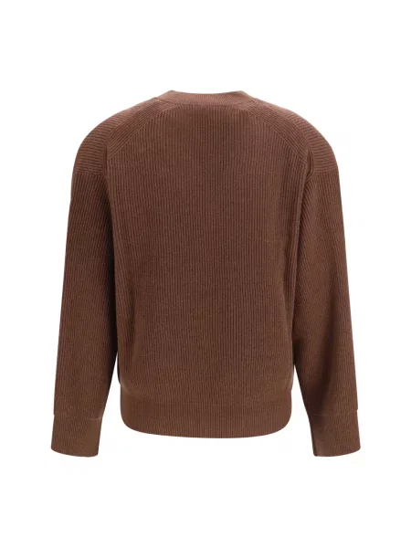 Sweter Brunello Cucinelli z dekoltem w serek brązowy