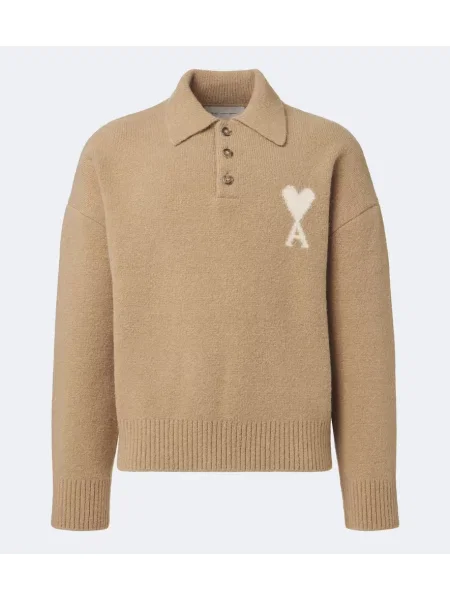 Tricou polo Ami Paris de lână bej