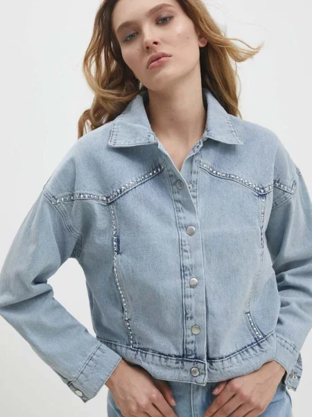 Дънково яке Answear Lab преходен модел с уголемена кройка синьо