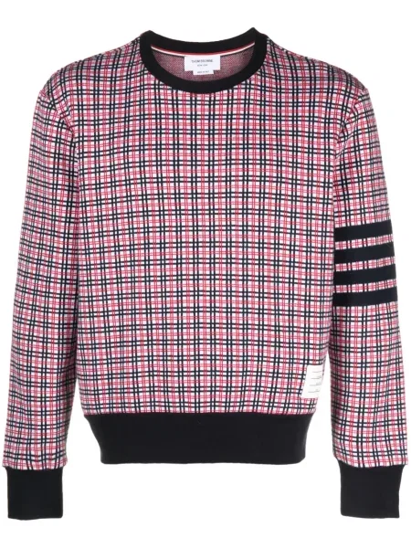 Hanorac crewneck Thom Browne în carouri din jacard alb