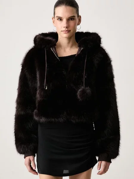 Juicy Couture geacă de tranziție pentru femei HADI FUR HOODED maro