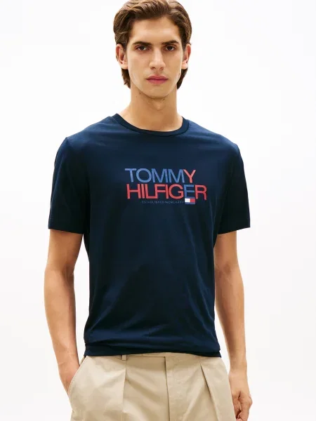 TOMMY HILFIGER Tričko Brand Love modrá / námornícka modrá / červená biela