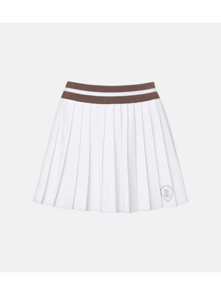 Fusta plisata Brunello Cucinelli cu talie înaltă plisată din poplin alb