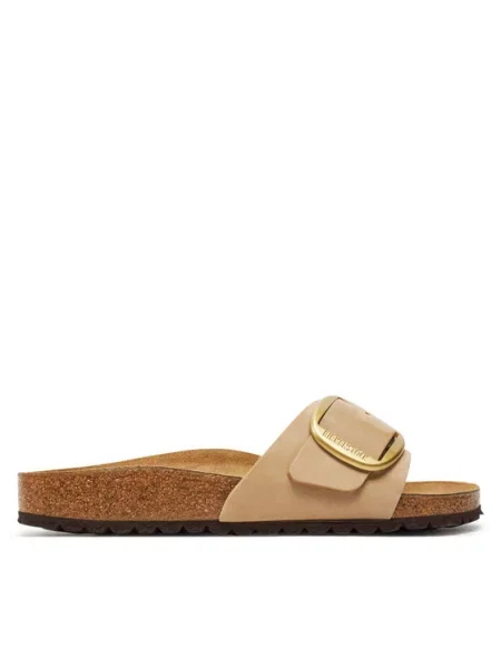 Klapki Birkenstock skórzane na sprzączkę brązowe