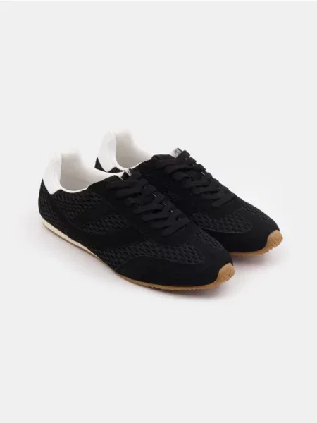 Кросівки з сіткою та вставками з еко-замші чорний