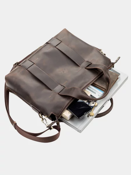 Кожаная сумка для ноутбука Shvigel коричневая