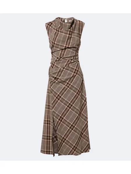 Rochie midi Simkhai în carouri drapată maro