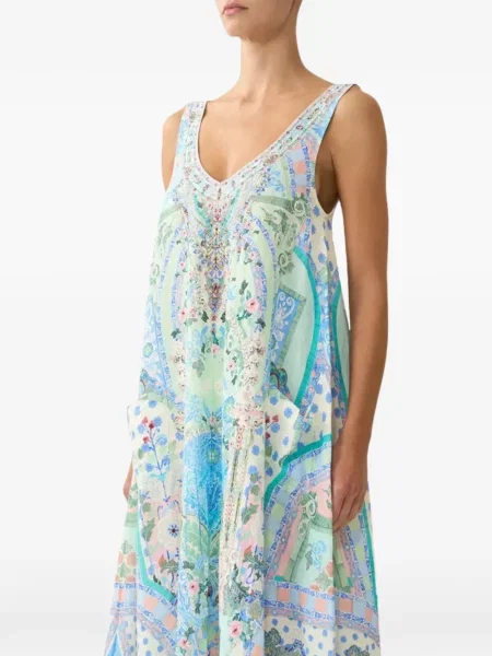 Rochie maxi Camilla cu decolteu în V albastru
