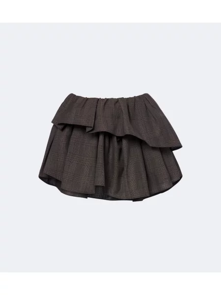 Fustă Acne Studios de lână în carouri cu volane maro