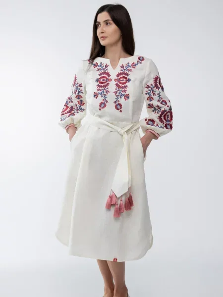 Лляна Вишита сукня Folk Moda молочний