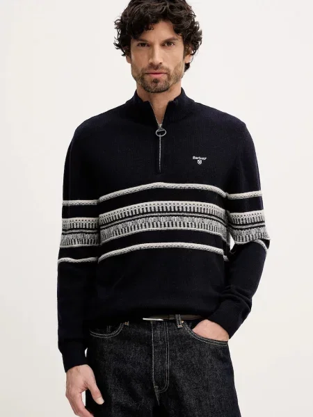 Barbour pulover de lână Kepwick bleumarin cu turtleneck