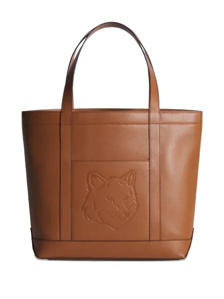 Geanta de piele Maison Kitsune din piele maro