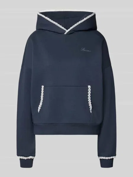 Bluza z kapturem z obszyciem z koronki szydełkowej Review granatowa