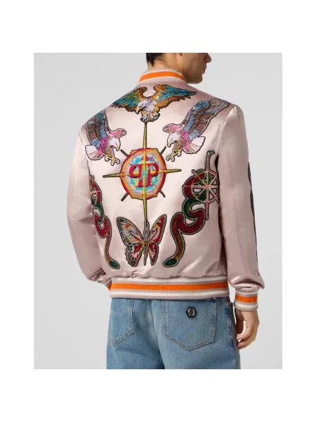 Kurtka bomber Philipp Plein z naszywkami beżowy