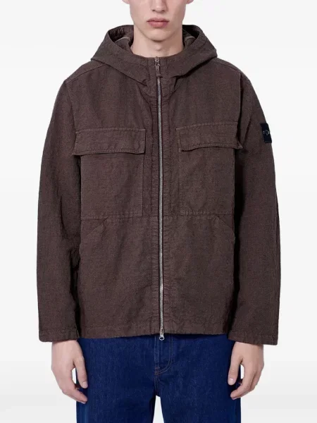 Vlněná bunda Stone Island s kapucí s kamínky hnědá