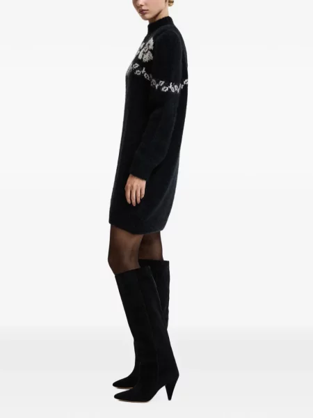 Lung rochie mini Essentiel Antwerp cu model floral tricotate negru