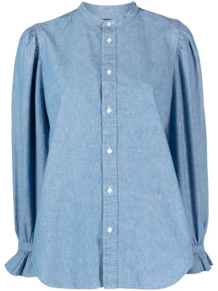 Lanena bluza Polo Ralph Lauren bez pete plava