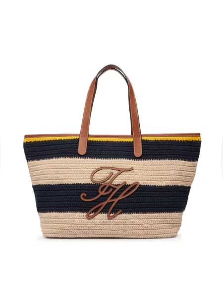 Rankinė Tommy Hilfiger Th Nautical Tote Crochet Str Spalvota smėlinė