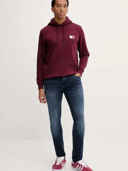 Tommy Jeans pulover s kapuco z bombažem