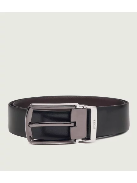 BOSS BLACK Curea din piele cu două fețe negru