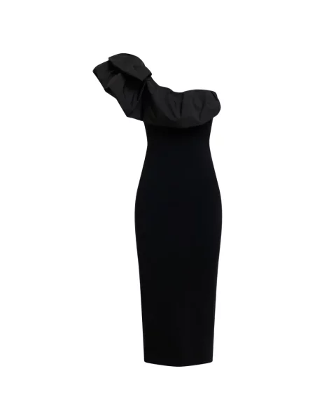 Rochie midi Essentiel Antwerp cu volane asimetrică negru