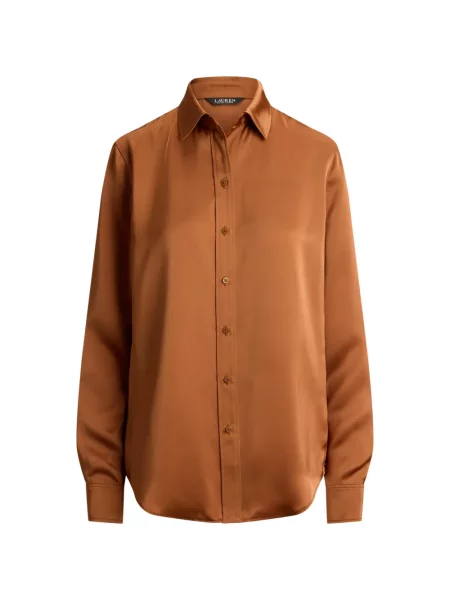 Cămașă Lauren Ralph Lauren din satin maro