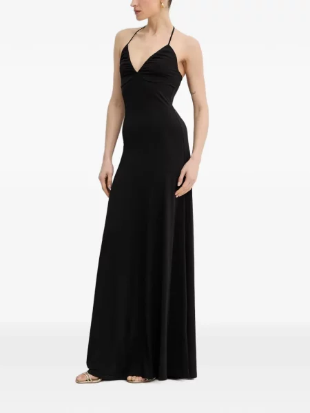Rochie maxi Silvian Heach cu volane cu gât halter negru