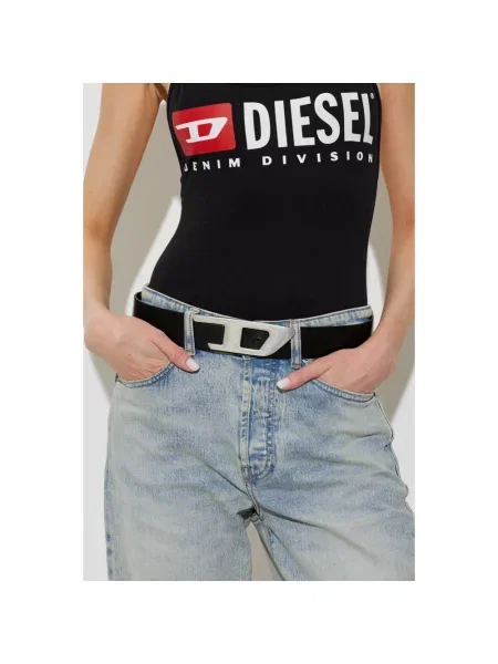 Pasek Diesel z logo skórzany czarny