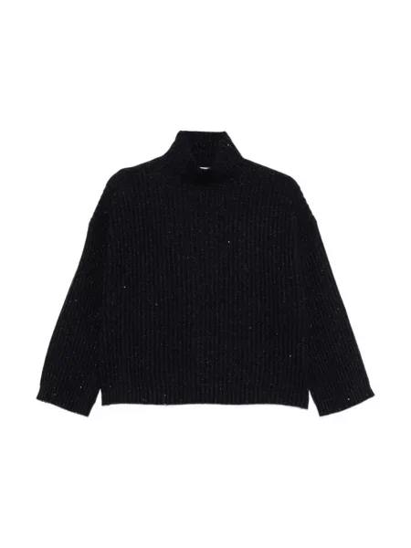 Sweter Brunello Cucinelli z cekinami z kaszmiru ze sznurkiem niebieski
