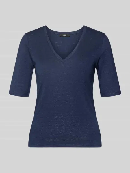 T-shirt o kroju regular fit z mieszanki lnu model OPZIONE' Weekend Max Mara granatowa