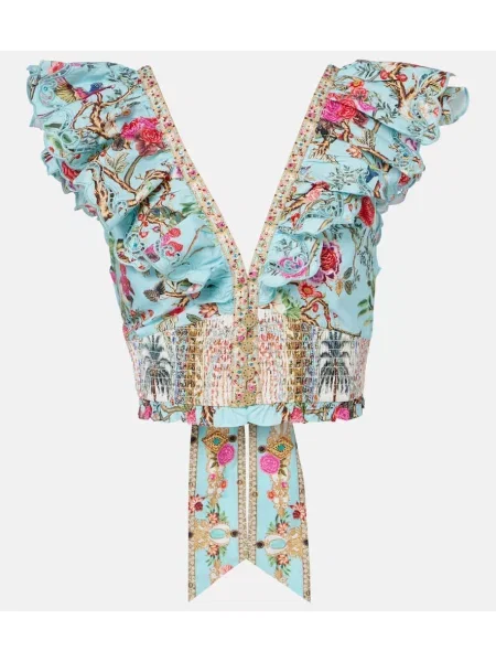 Cropp top Camilla cu model floral din poplin albastru