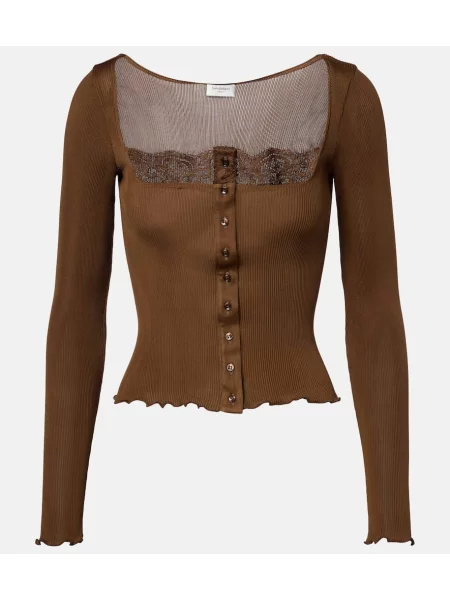 Cămașă Saint Laurent de mătase cu guler henley maro