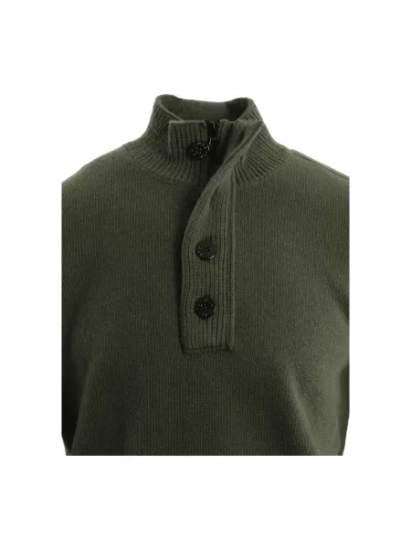 Sweter z golfem Stone Island wełniany z kamieniami zielony