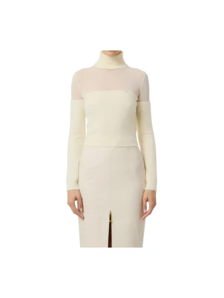 Sweter z golfem Elisabetta Franchi z logo biały