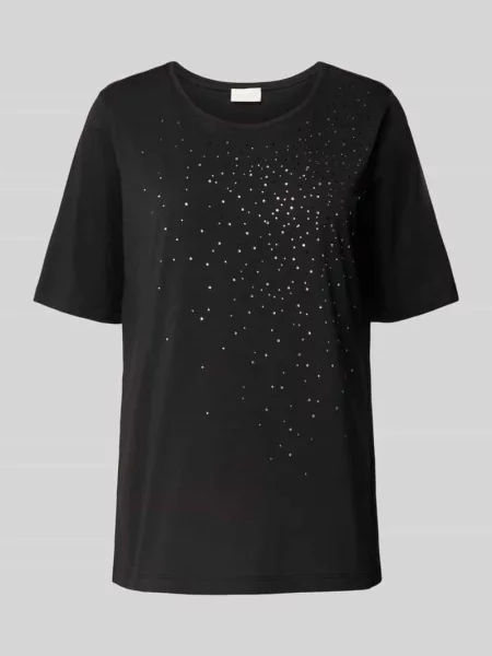 T-shirt zdobiony kamieniami Milano Italy czarna