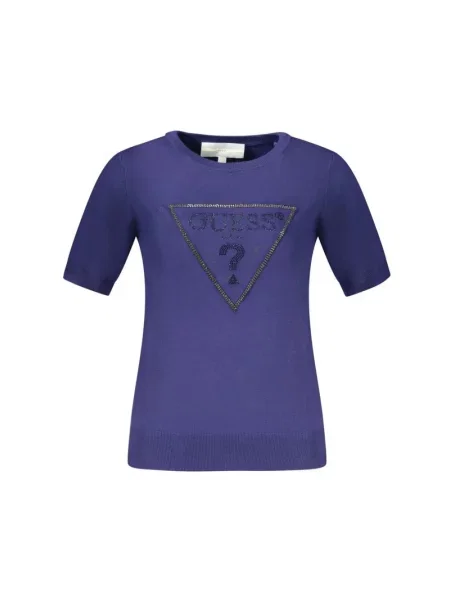 Jeansy Guess z krótkim rękawem z kamieniami ze spandexu niebieskie