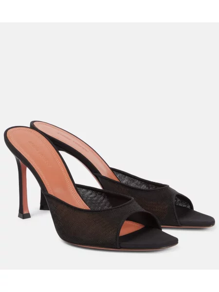 Papuci tip mules Amina Muaddi plasă negru