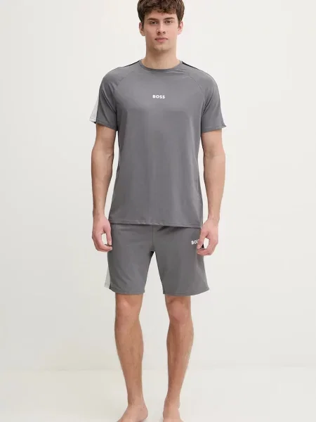 Pyžamo BOSS Balance Short Set s potiskem šedá