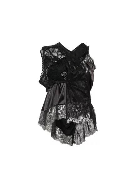 Koszula Junya Watanabe bez rękawów z dekoltem w serek koronkowa czarna