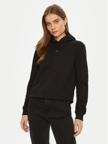 Суичър с качулка Calvin Klein Jeans с апликация черно