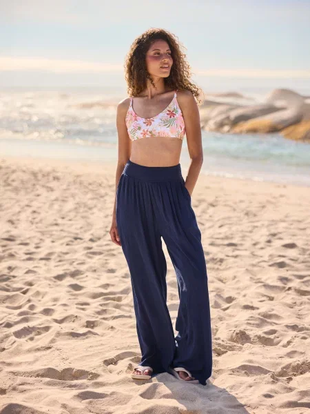 Tassia — długie spodnie plażowe Navy granatowe