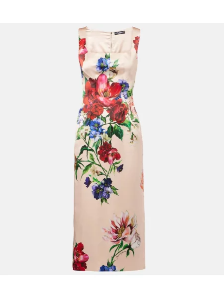 Satenska midi obleka Dolce&gabbana s cvetličnim vzorcem nad koleni